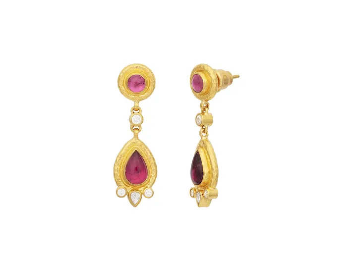 GG GOLD OOAK Earrings GURHAN Muse Gold Tourmaline Single Drop Earrings Round and Teardrop set in Wide Frame GG GOLD OOAK Earrings GURHAN Muse Gold Tourmaline Single Drop Earrings Round and Teardrop set in Wide Frame