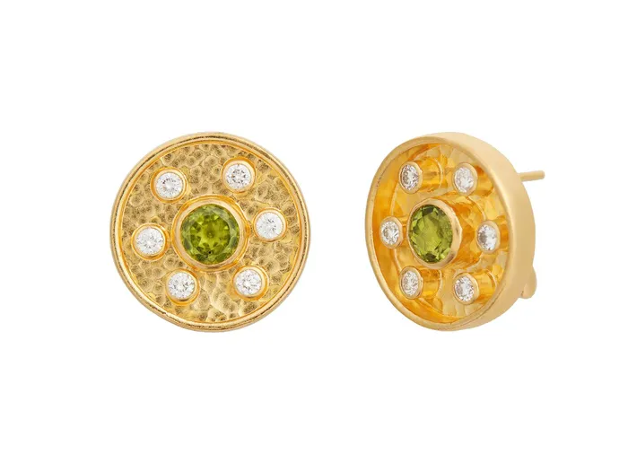 GG GOLD OOAK Earrings GURHAN Muse Gold Tourmaline Stud Earrings 18mm Round Medallion GG GOLD OOAK Earrings GURHAN Muse Gold Tourmaline Stud Earrings 18mm Round Medallion