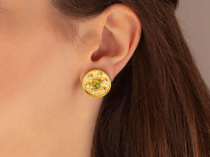 GG GOLD OOAK Earrings GURHAN Muse Gold Tourmaline Stud Earrings 18mm Round Medallion GG GOLD OOAK Earrings GURHAN Muse Gold Tourmaline Stud Earrings 18mm Round Medallion