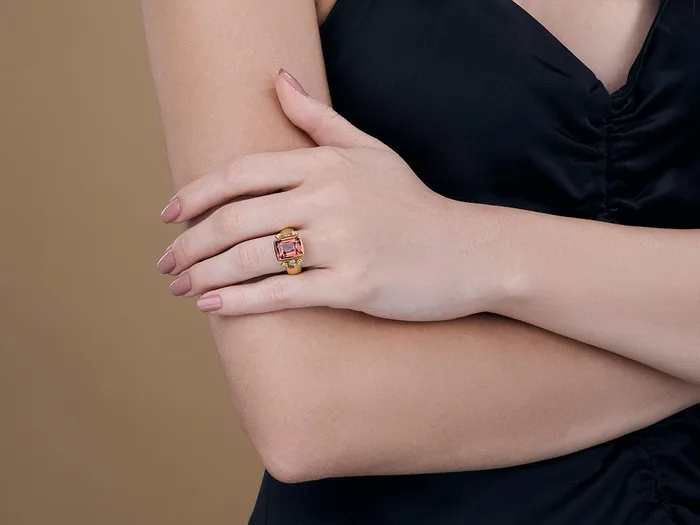 GG GOLD OOAK GURHAN Prism Gold Tourmaline Cocktail Ring 13x11mm Rectangle Rings GG GOLD OOAK GURHAN Prism Gold Tourmaline Cocktail Ring 13x11mm Rectangle Rings