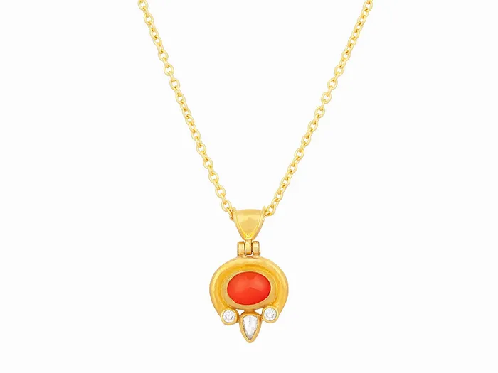 GG GOLD OOAK Necklaces GURHAN Muse Gold Carnelian Pendant Necklace 8x6mm Oval set in Wide Frame GG GOLD OOAK Necklaces GURHAN Muse Gold Carnelian Pendant Necklace 8x6mm Oval set in Wide Frame