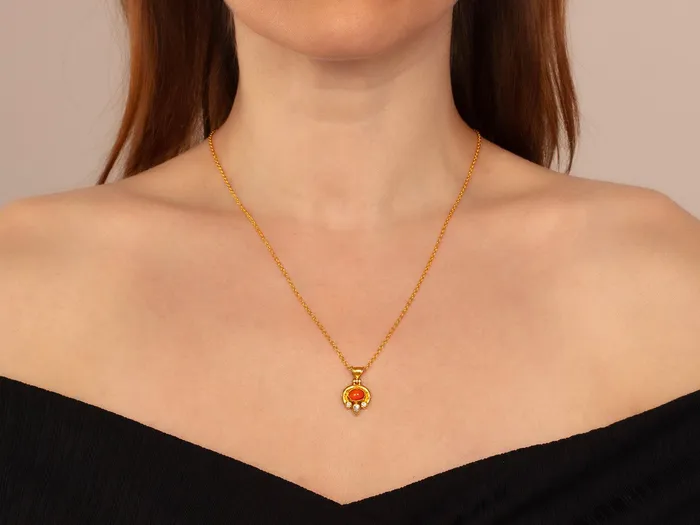 GG GOLD OOAK Necklaces GURHAN Muse Gold Carnelian Pendant Necklace 8x6mm Oval set in Wide Frame GG GOLD OOAK Necklaces GURHAN Muse Gold Carnelian Pendant Necklace 8x6mm Oval set in Wide Frame