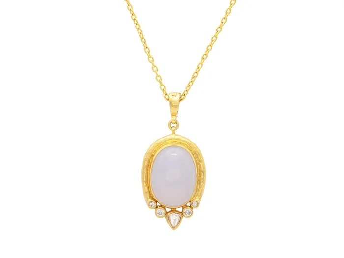 GG GOLD OOAK Necklaces GURHAN Muse Gold Chalcedony Pendant Necklace 20x15mm Cabochon set in Wide Frame GG GOLD OOAK Necklaces GURHAN Muse Gold Chalcedony Pendant Necklace 20x15mm Cabochon set in Wide Frame