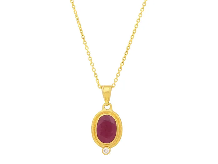 GG GOLD OOAK Necklaces GURHAN Muse Gold Ruby Pendant Necklace 13x8mm Oval Stone set in Wide Frame GG GOLD OOAK Necklaces GURHAN Muse Gold Ruby Pendant Necklace 13x8mm Oval Stone set in Wide Frame