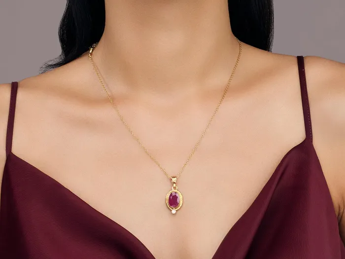 GG GOLD OOAK Necklaces GURHAN Muse Gold Ruby Pendant Necklace 13x8mm Oval Stone set in Wide Frame GG GOLD OOAK Necklaces GURHAN Muse Gold Ruby Pendant Necklace 13x8mm Oval Stone set in Wide Frame