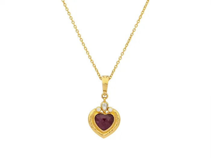 GG GOLD OOAK Necklaces GURHAN Romance Gold Ruby Pendant Necklace 11mm Heart set in Wide Frame GG GOLD OOAK Necklaces GURHAN Romance Gold Ruby Pendant Necklace 11mm Heart set in Wide Frame