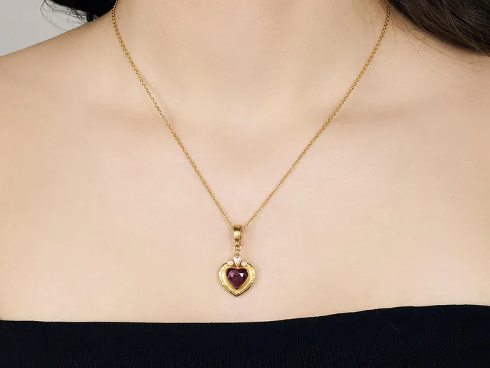 GG GOLD OOAK Necklaces GURHAN Romance Gold Ruby Pendant Necklace 11mm Heart set in Wide Frame GG GOLD OOAK Necklaces GURHAN Romance Gold Ruby Pendant Necklace 11mm Heart set in Wide Frame