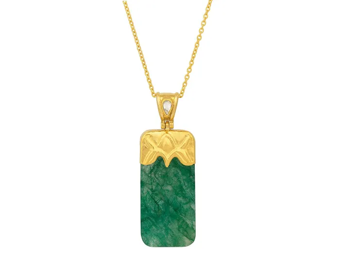 GG GOLD OOAK Necklaces GURHAN Spell Gold Emerald Pendant Necklace 38x19mm Carved Rectangle GG GOLD OOAK Necklaces GURHAN Spell Gold Emerald Pendant Necklace 38x19mm Carved Rectangle