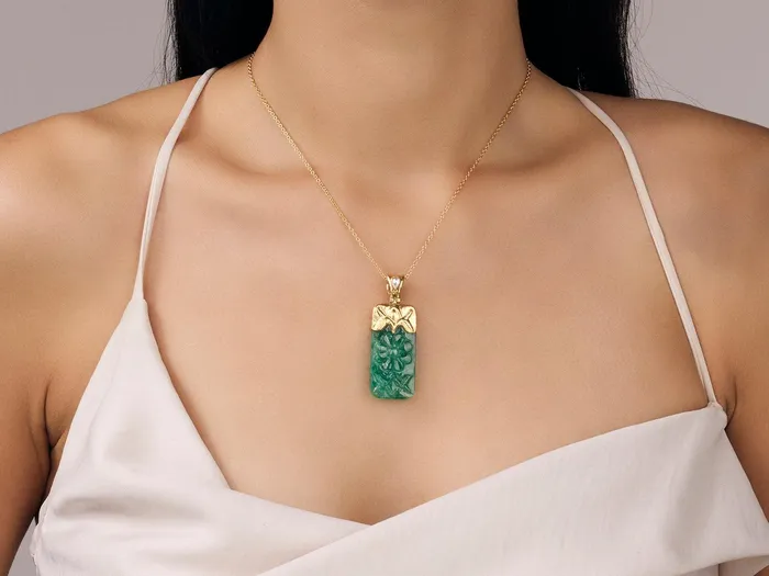 GG GOLD OOAK Necklaces GURHAN Spell Gold Emerald Pendant Necklace 38x19mm Carved Rectangle GG GOLD OOAK Necklaces GURHAN Spell Gold Emerald Pendant Necklace 38x19mm Carved Rectangle