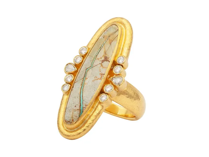 GG GOLD OOAK Rings GURHAN Muse Gold Turquoise Cocktail Ring 40x11mm Oval set in Wide Frame GG GOLD OOAK Rings GURHAN Muse Gold Turquoise Cocktail Ring 40x11mm Oval set in Wide Frame