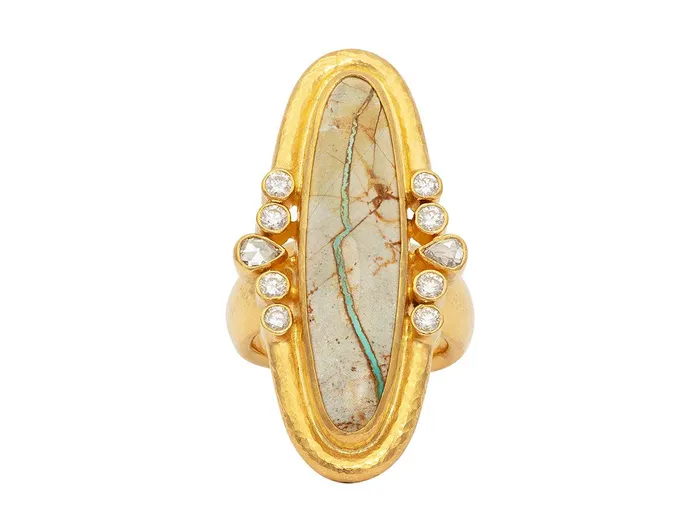 GG GOLD OOAK Rings GURHAN Muse Gold Turquoise Cocktail Ring 40x11mm Oval set in Wide Frame GG GOLD OOAK Rings GURHAN Muse Gold Turquoise Cocktail Ring 40x11mm Oval set in Wide Frame