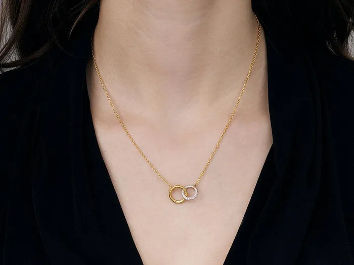 GG GOLD TRAD GURHAN Geo Gold Diamond Pave Pendant Necklace Double Interlock Necklaces GG GOLD TRAD GURHAN Geo Gold Diamond Pave Pendant Necklace Double Interlock Necklaces