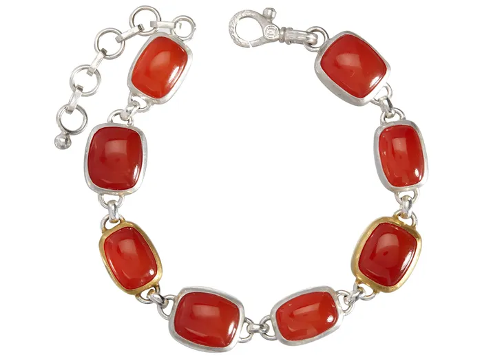 GG SILVER CLR Bracelets GURHAN Galapagos Sterling Silver Carnelian All Around SingleStrand Bracelet Mixed Rectangle Gold Accents
