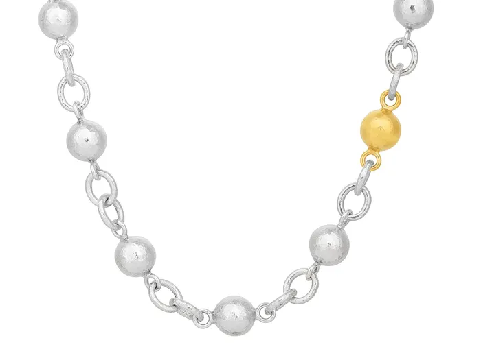 GG SILVER CLR Necklaces GURHAN Spell Sterling Silver Link Short Necklace 13mm Balls Gold Accents GG SILVER CLR Necklaces GURHAN Spell Sterling Silver Link Short Necklace 13mm Balls Gold Accents