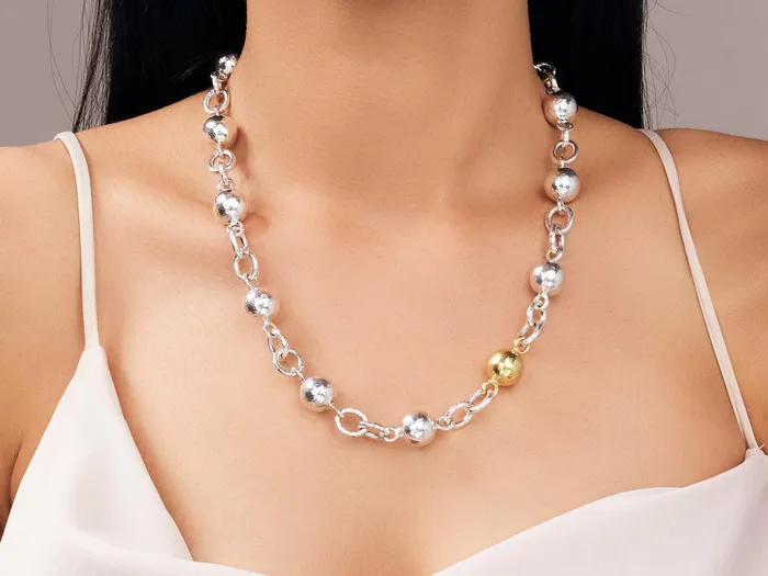 GG SILVER CLR Necklaces GURHAN Spell Sterling Silver Link Short Necklace 13mm Balls Gold Accents GG SILVER CLR Necklaces GURHAN Spell Sterling Silver Link Short Necklace 13mm Balls Gold Accents