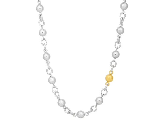 GG SILVER CLR Necklaces GURHAN Spell Sterling Silver Link Short Necklace 13mm Balls Gold Accents GG SILVER CLR Necklaces GURHAN Spell Sterling Silver Link Short Necklace 13mm Balls Gold Accents