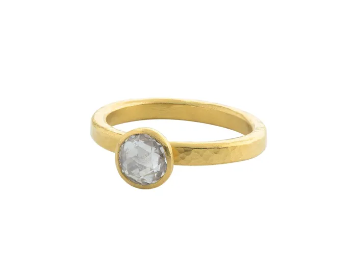GURHAN Delicate Gold Diamond Center Stone Stacking Ring Round Rosecut GG GOLD OOAK Rings GURHAN Delicate Gold Diamond Center Stone Stacking Ring Round Rosecut GG GOLD OOAK Rings