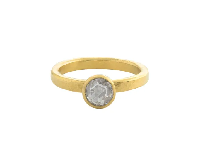 GURHAN Delicate Gold Diamond Center Stone Stacking Ring Round Rosecut GG GOLD OOAK Rings GURHAN Delicate Gold Diamond Center Stone Stacking Ring Round Rosecut GG GOLD OOAK Rings