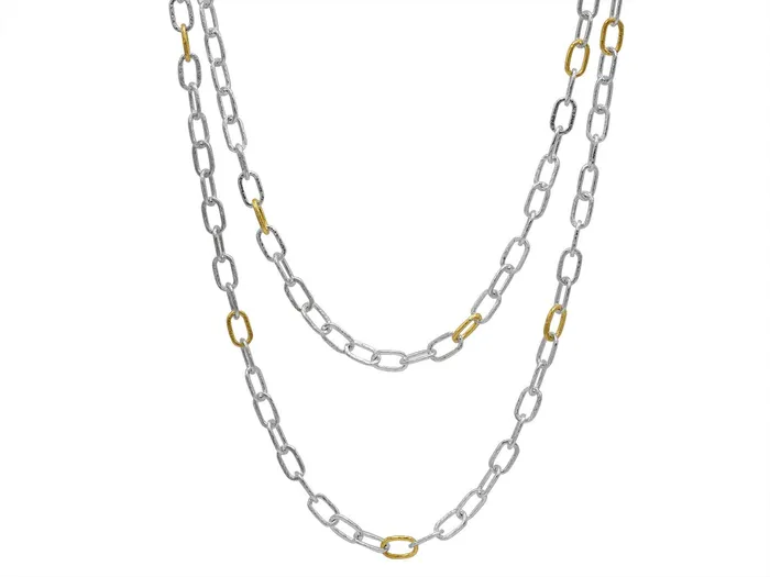 GURHAN Hoopla Sterling Silver Link Long Necklace Oval Links Gold Accents GG SILVER CLR Necklaces GURHAN Hoopla Sterling Silver Link Long Necklace Oval Links Gold Accents GG SILVER CLR Necklaces