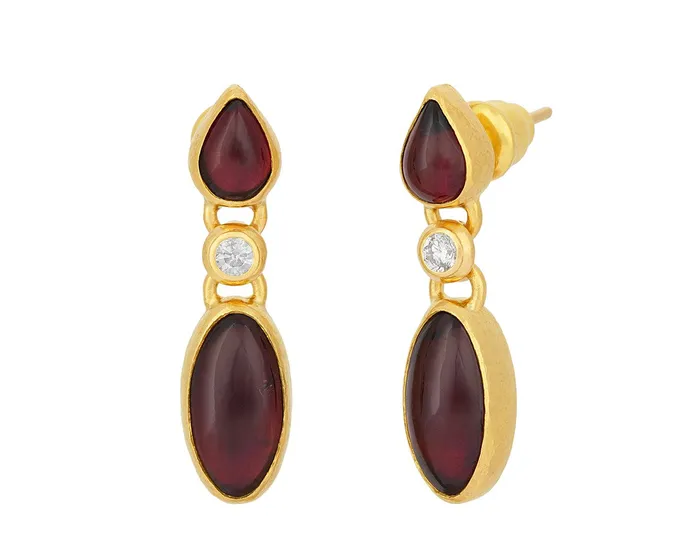 GURHAN Rune Gold Garnet Single Drop Earrings Mixed Shape Cabochon GG GOLD OOAK Earrings