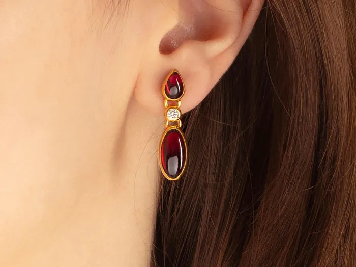 GURHAN Rune Gold Garnet Single Drop Earrings Mixed Shape Cabochon GG GOLD OOAK Earrings GURHAN Rune Gold Garnet Single Drop Earrings Mixed Shape Cabochon GG GOLD OOAK Earrings