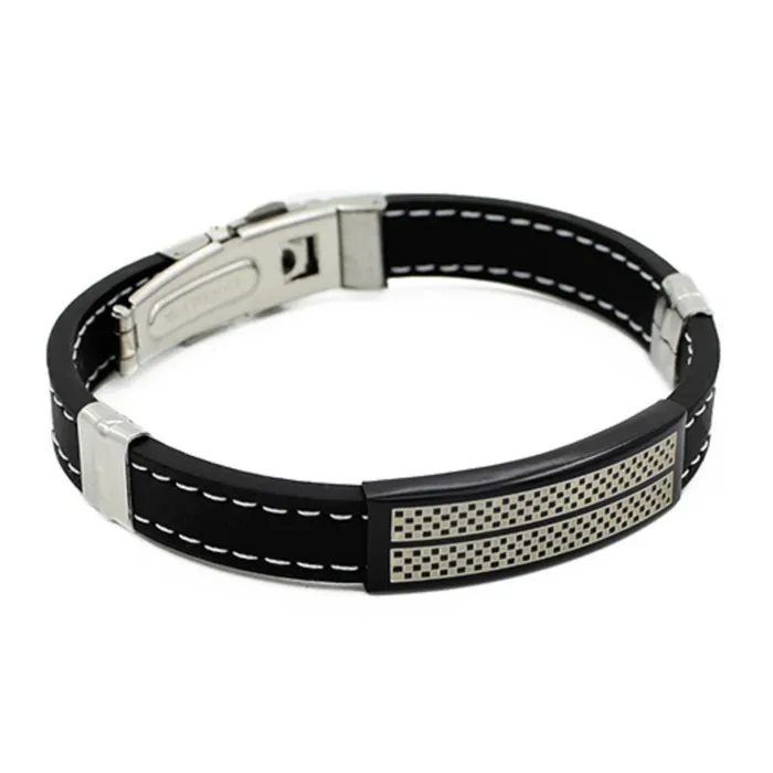 Mens Black Silver Stainless Steel Cuff Rubber Wristband sparklingselections Bracelets Mens Black Silver Stainless Steel Cuff Rubber Wristband sparklingselections Bracelets