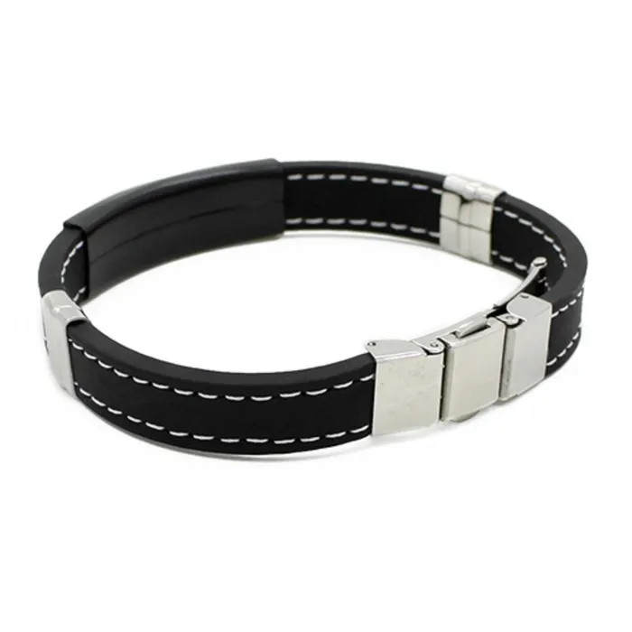 Mens Black Silver Stainless Steel Cuff Rubber Wristband sparklingselections Bracelets Mens Black Silver Stainless Steel Cuff Rubber Wristband sparklingselections Bracelets
