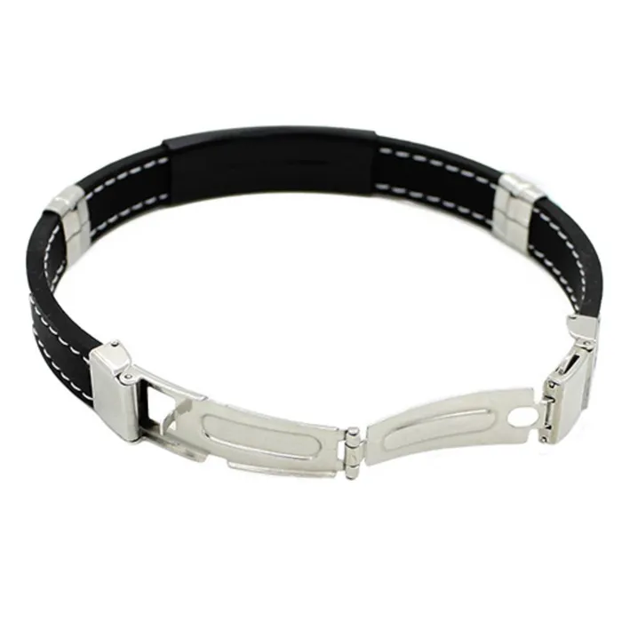 Mens Black Silver Stainless Steel Cuff Rubber Wristband sparklingselections Bracelets Mens Black Silver Stainless Steel Cuff Rubber Wristband sparklingselections Bracelets