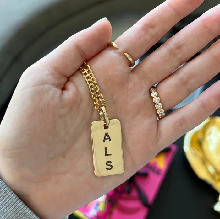 Mens Diamond Initials Dog Tag Charm Alev Collection Charm Necklaces