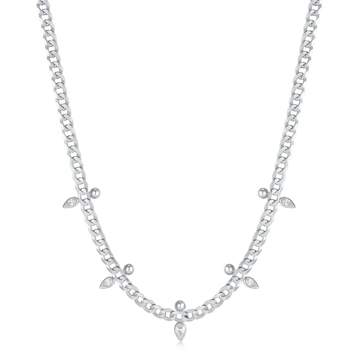 Necklaces Ania Haie Polished Punk Silver Curb Chain Sparkle Point Necklace