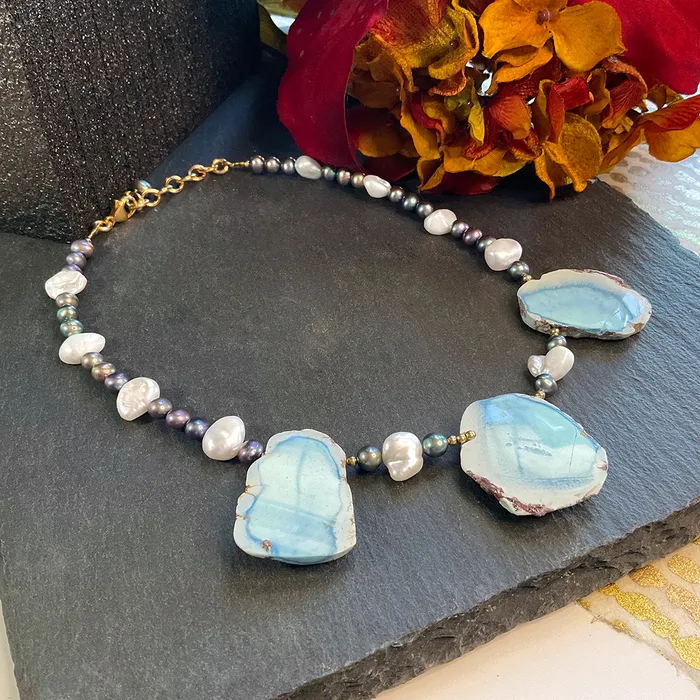 Necklaces Elisa Ilana Golden Hill Turquoise Pearl Necklace Necklaces Elisa Ilana Golden Hill Turquoise Pearl Necklace
