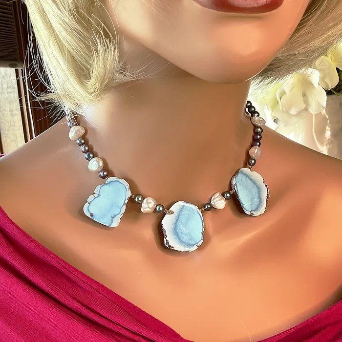 Necklaces Elisa Ilana Golden Hill Turquoise Pearl Necklace Necklaces Elisa Ilana Golden Hill Turquoise Pearl Necklace
