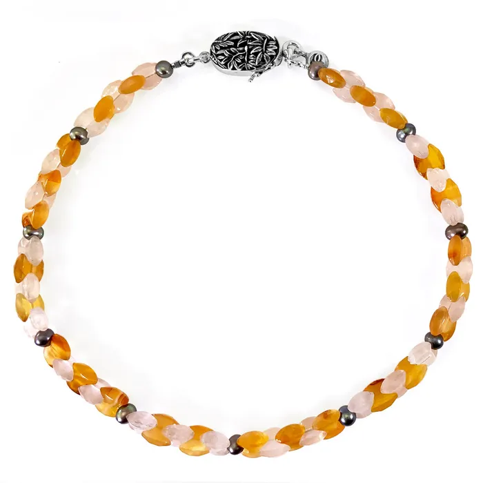 Necklaces Elisa Ilana Rose Quartz Carnelian W Freshwater Pearls Necklace