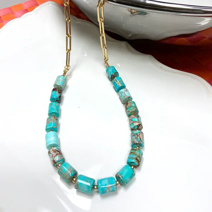 Necklaces Elisa Ilana Turquoise Necklace with 14k GoldFilled Paperclip Chain