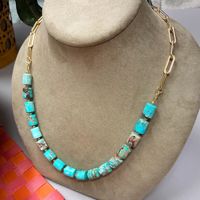 Necklaces Elisa Ilana Turquoise Necklace with 14k GoldFilled Paperclip Chain Necklaces Elisa Ilana Turquoise Necklace with 14k GoldFilled Paperclip Chain