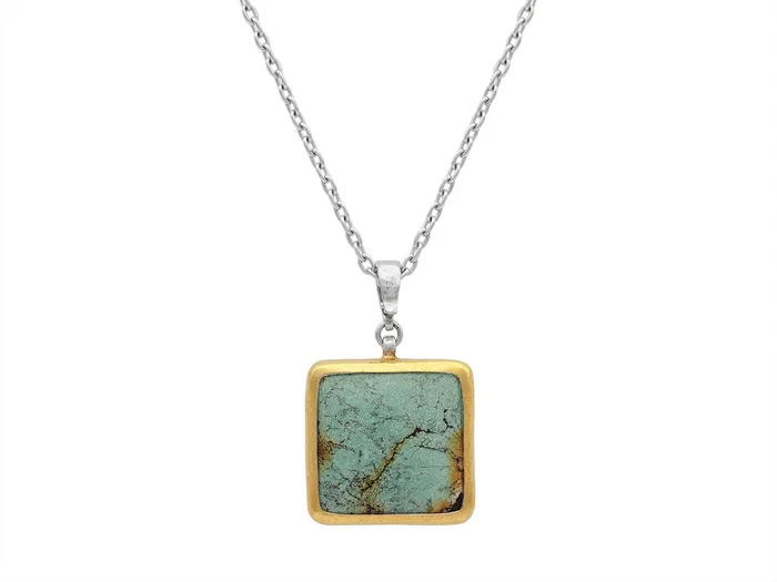 Necklaces GG SILVER CLR GURHAN Galapagos Sterling Silver Turquoise Pendant Necklace 22mm Square Gold Accents Necklaces GG SILVER CLR GURHAN Galapagos Sterling Silver Turquoise Pendant Necklace 22mm Square Gold Accents