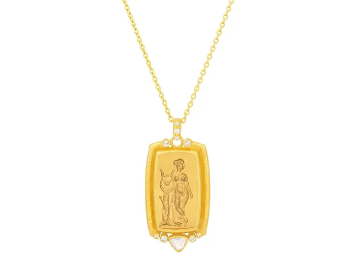 Necklaces GURHAN Muse Gold Crystal Intaglio Pendant Necklace Rectangular Erato Carving GG GOLD OOAK Necklaces GURHAN Muse Gold Crystal Intaglio Pendant Necklace Rectangular Erato Carving GG GOLD OOAK