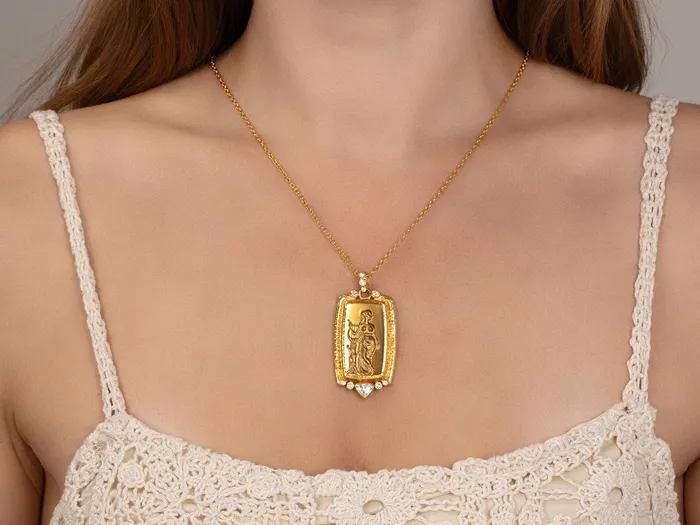 Necklaces GURHAN Muse Gold Crystal Intaglio Pendant Necklace Rectangular Erato Carving GG GOLD OOAK Necklaces GURHAN Muse Gold Crystal Intaglio Pendant Necklace Rectangular Erato Carving GG GOLD OOAK