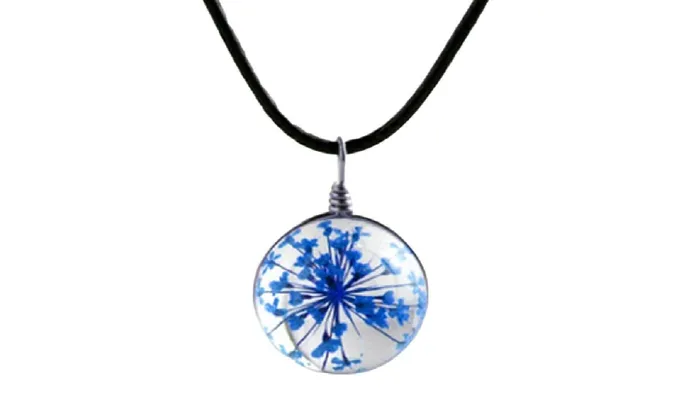 Necklaces Leather Chain Handmade Dried Lace Flower Pendant Long Necklace sparklingselections