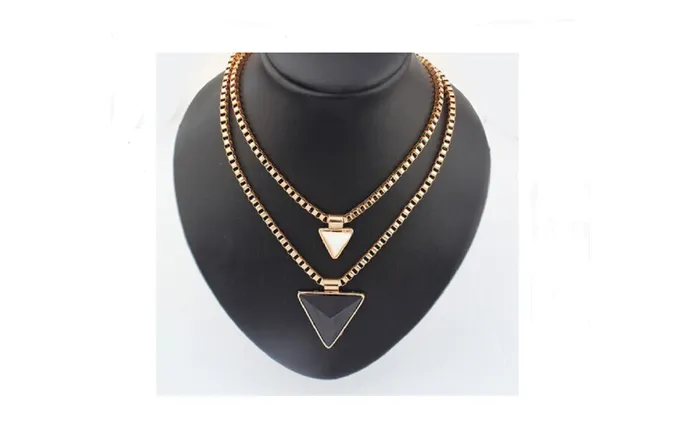 Necklaces Sparkling Selection Gold Double Layer Chain Triangle Pendant Necklace Necklaces Sparkling Selection Gold Double Layer Chain Triangle Pendant Necklace