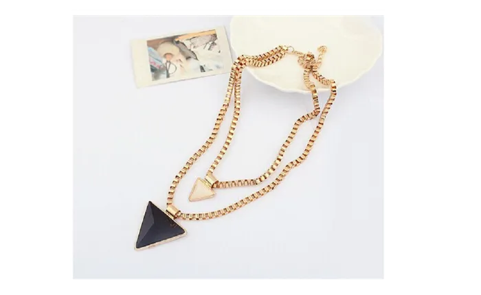 Necklaces Sparkling Selection Gold Double Layer Chain Triangle Pendant Necklace Necklaces Sparkling Selection Gold Double Layer Chain Triangle Pendant Necklace