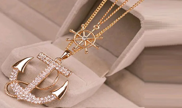 Necklaces sparklingselections Fashion White Rhinestone Anchor Rudder Pendant Long Chain Necklace Necklaces sparklingselections Fashion White Rhinestone Anchor Rudder Pendant Long Chain Necklace