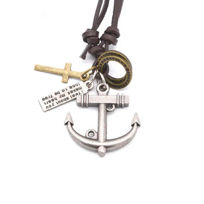 Necklaces sparklingselections Genuine Leather Cord Anchor Unisex Pendant Necklace Necklaces sparklingselections Genuine Leather Cord Anchor Unisex Pendant Necklace