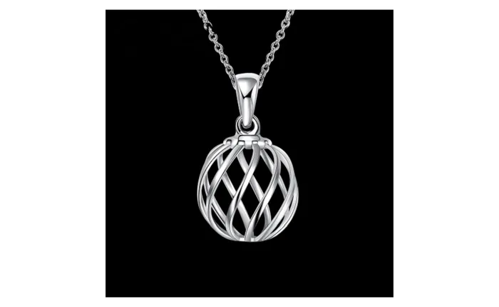 Necklaces sparklingselections Geometrical Curve Design Hollow Ball Pendant Silver Necklace for Women Necklaces sparklingselections Geometrical Curve Design Hollow Ball Pendant Silver Necklace for Women