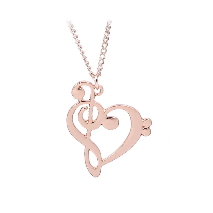 Necklaces sparklingselections Rose Gold Music Notes Heart Pendant Necklace for Women Necklaces sparklingselections Rose Gold Music Notes Heart Pendant Necklace for Women