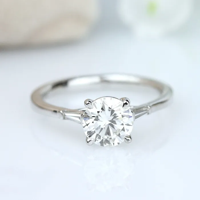 Parade Classic Round Head w Trillion Diamond Accent Engagement Ring Parade Designs Rings