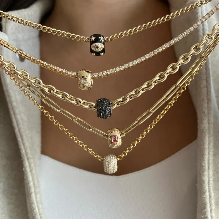Pave Black Diamonds Loop Charm Alev Collection Charm Necklaces