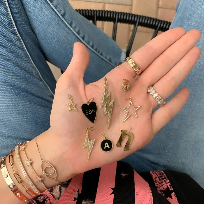 Pave Lightning Bolt Charm Alev Collection Charm Necklaces