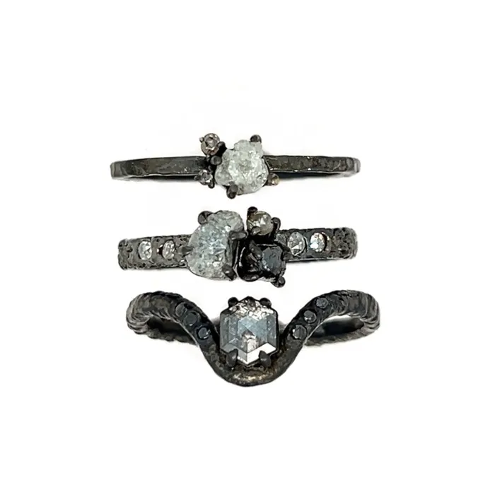 Raw Diamond Kindling stacking ring number 7 in Sterling silver Emily Amey Jewelry Rings