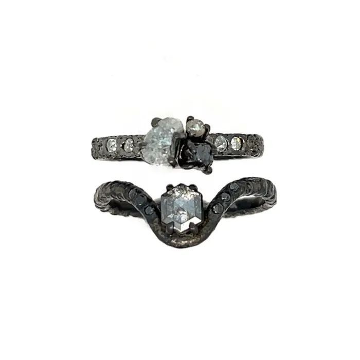 Raw Diamond Kindling stacking ring number 7 in Sterling silver Emily Amey Jewelry Rings